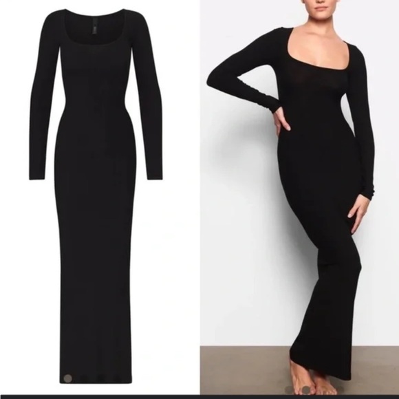 SKIMS Soft Lounge Long sleeve Dress Size med. in Onyx Black NWT Tik Tok Famous - Picture 1 of 7